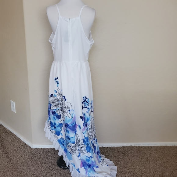 Laklook White floral Watercolor Ruffle-Hem Hi-Low - Picture 3 of 8